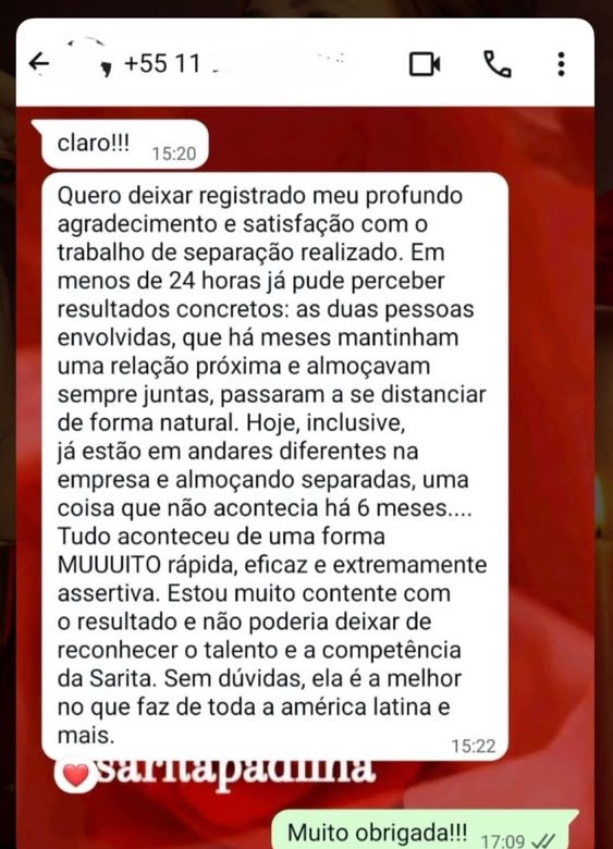 Depoimento de cliente 2: Resultado de separação